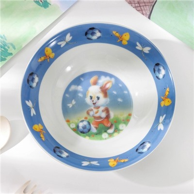 Набор детской посуды Доляна «Заяц футболист», 3 предмета: кружка 230 мл, миска 400 мл, тарелка d=18 см