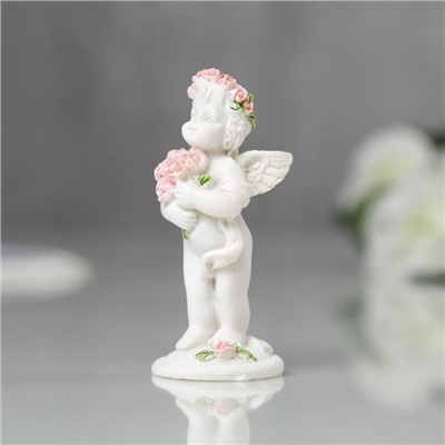 Сувенир полистоун "Ангел в розовом веночке с букетиком" МИКС 8,2х3,6х3,3 см
